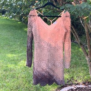 MICHELLE JONAS CROCHET PEACH OMBRÉ DRESS, SIZE LARGE